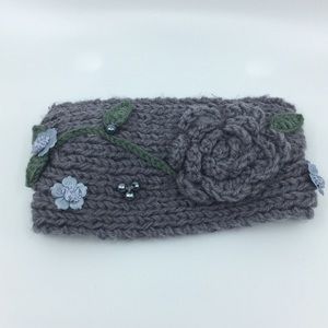 Headband Handcrafted Grey and Blue Floral